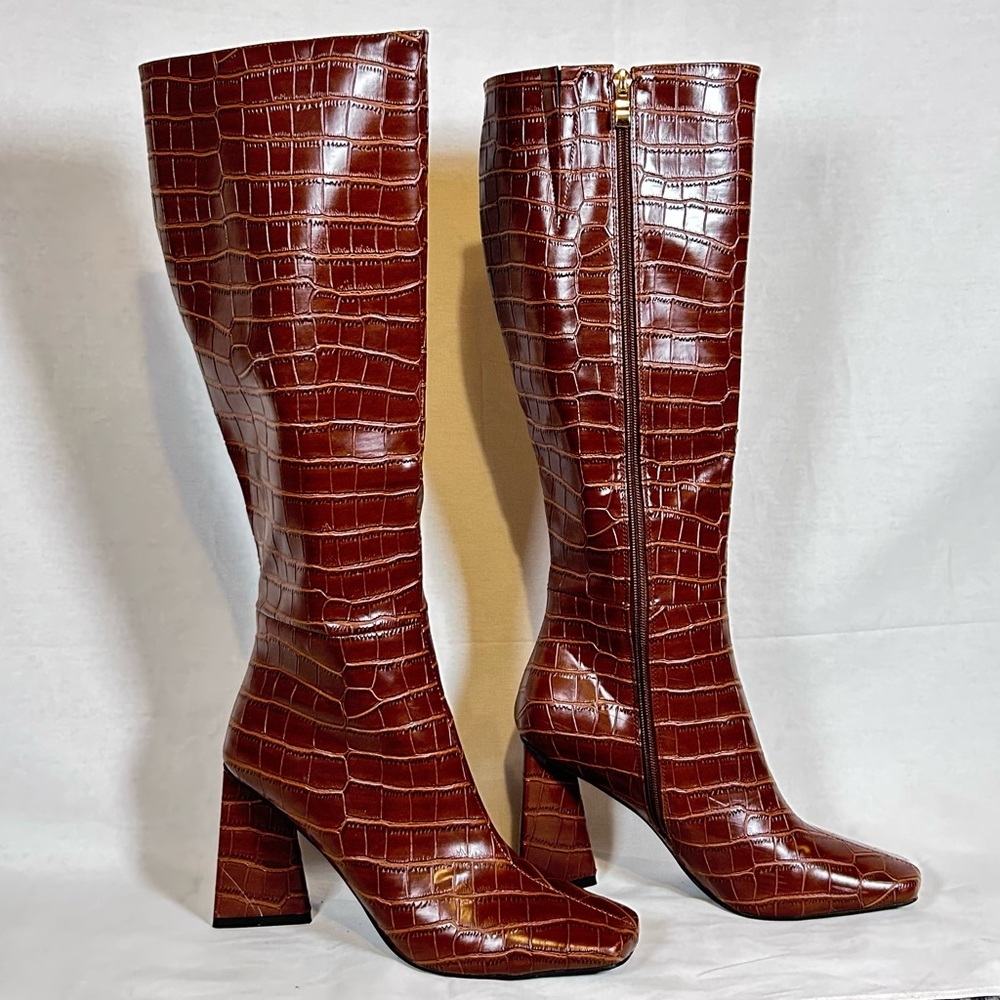 Billini Chocolate Croc Knee High Boots - Picture 3 of 6